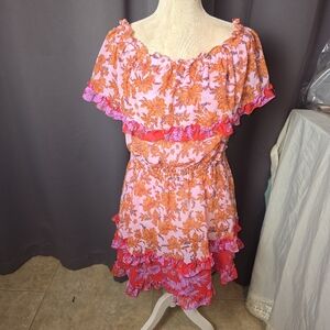 Jessica Simpson Off Shoulder Floral Ruffle Dress Size‎ L Boho Summer